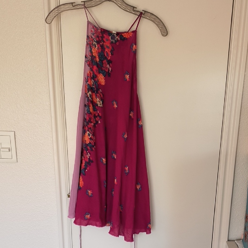 Free People Floral Magenta Pink Mini Dress, XS